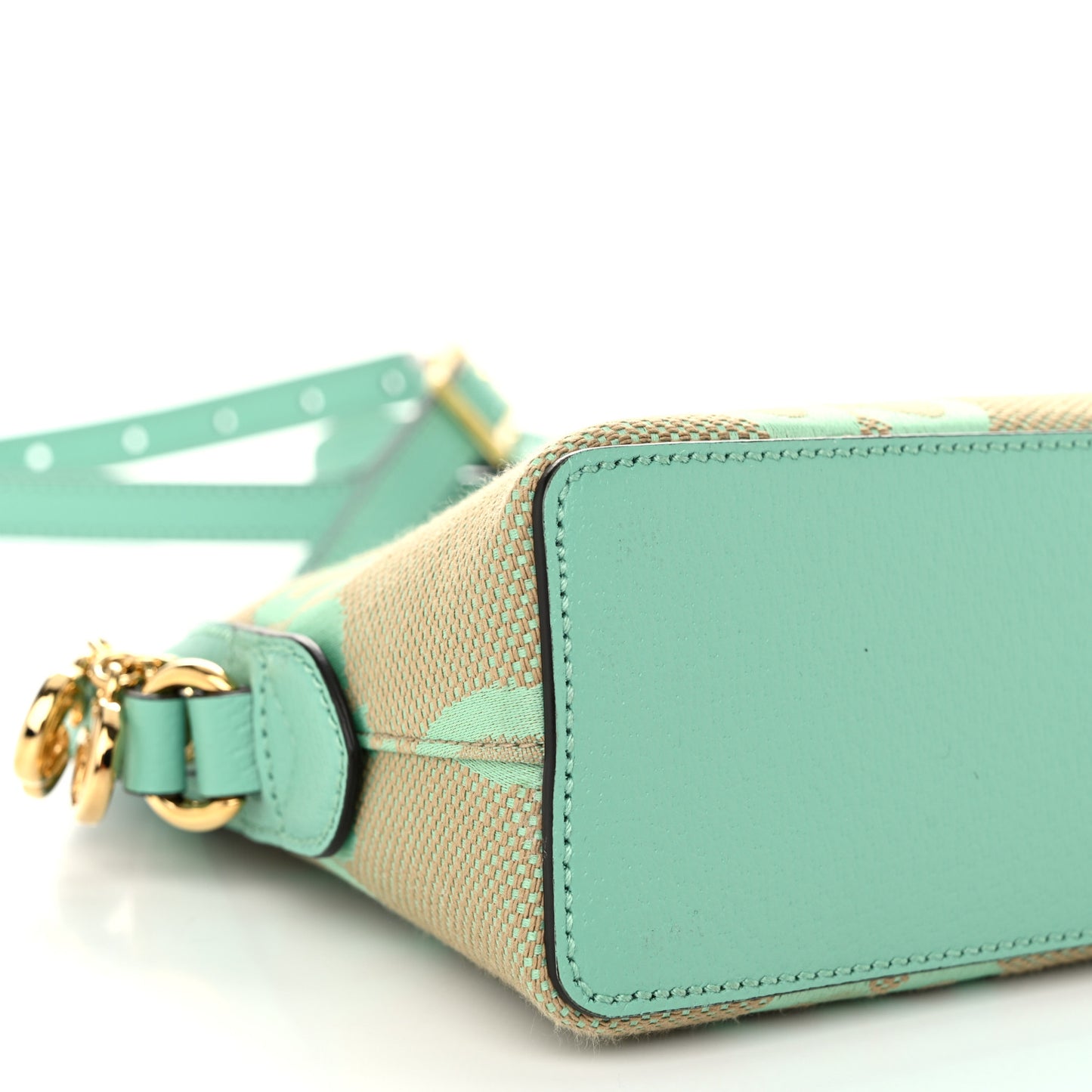 Monogram Jumbo GG Textured Dollar Calfskin Small Ophidia Dome Shoulder Bag Beige Pepperlight Mint