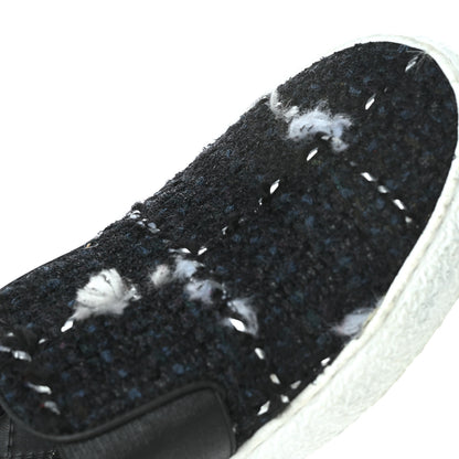 Chanel Suede Calfskin Tweed Womens Slip On Sneakers 36 Black Navy Silver 8 of 9