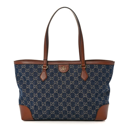 Gucci New Denim GG Monogram Medium Ophidia Shopping Tote Blue Tea Cuir 1 of 11