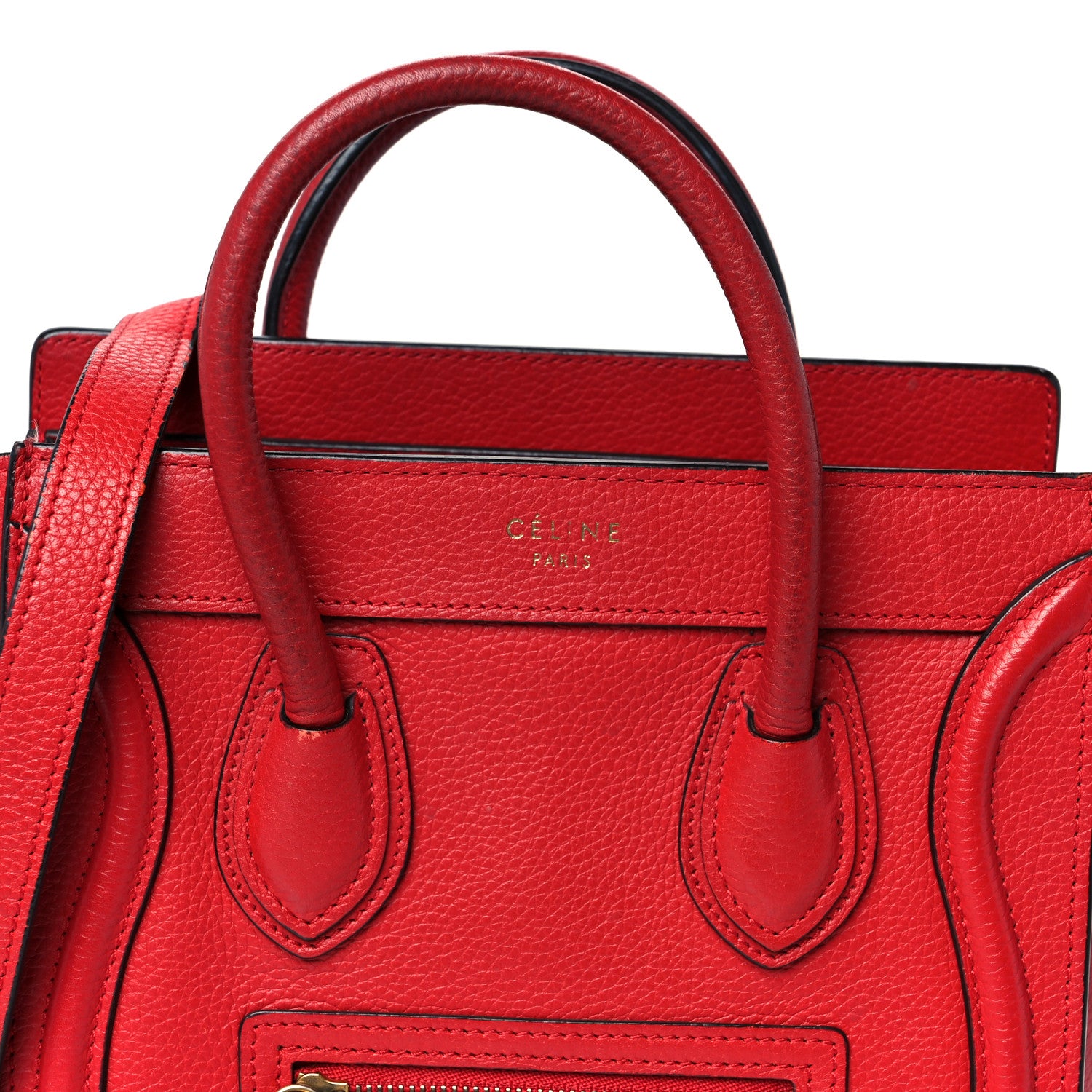 Celine Drummed Calfskin Nano Luggage Vermillion 8 of 12