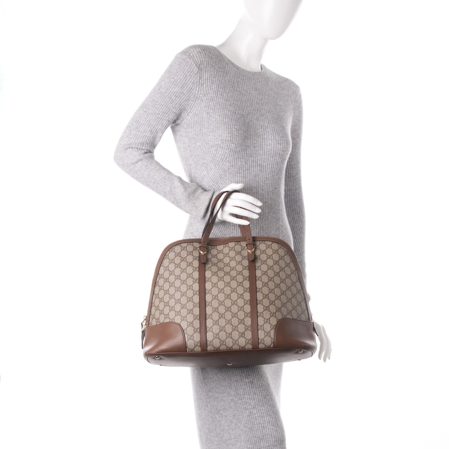 GG Supreme Monogram Margaux Calfskin Large Nice Top Handle Dome Bag Beige Ebony Acero