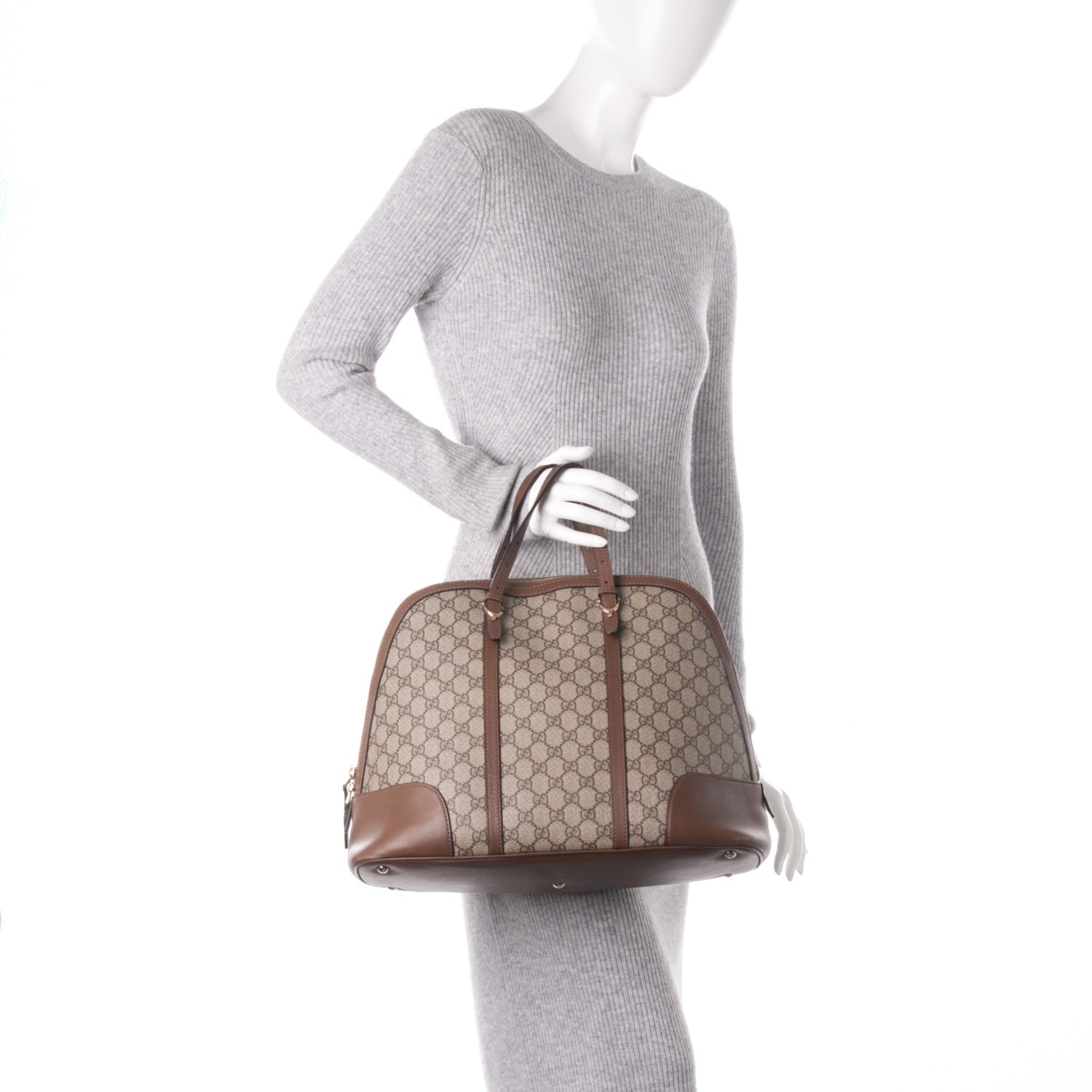 Gucci GG Supreme Monogram Margaux Calfskin Large Nice Top Handle Dome Bag Beige Ebony Acero 2 of 8
