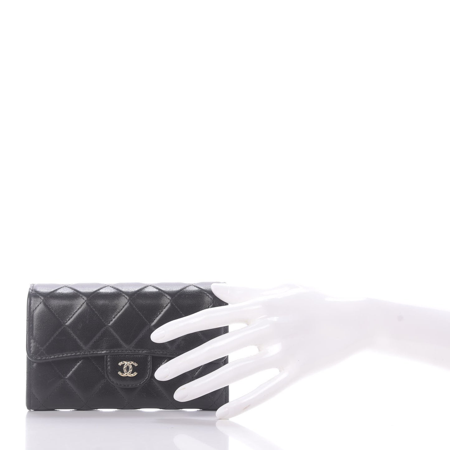 Shiny Goatskin Quilted Medium Flap Wallet Black