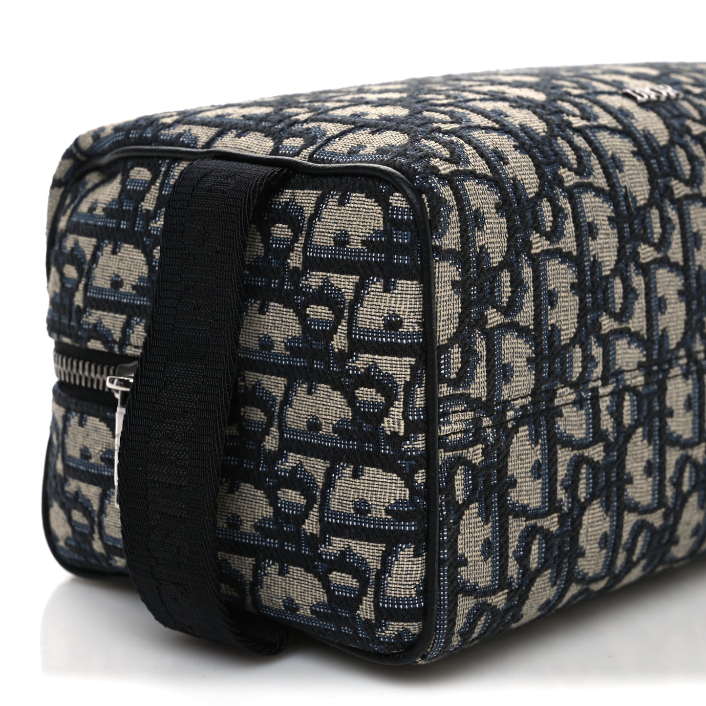 Oblique Jacquard Grained Calfskin Lingot Toiletry Case Blue Black