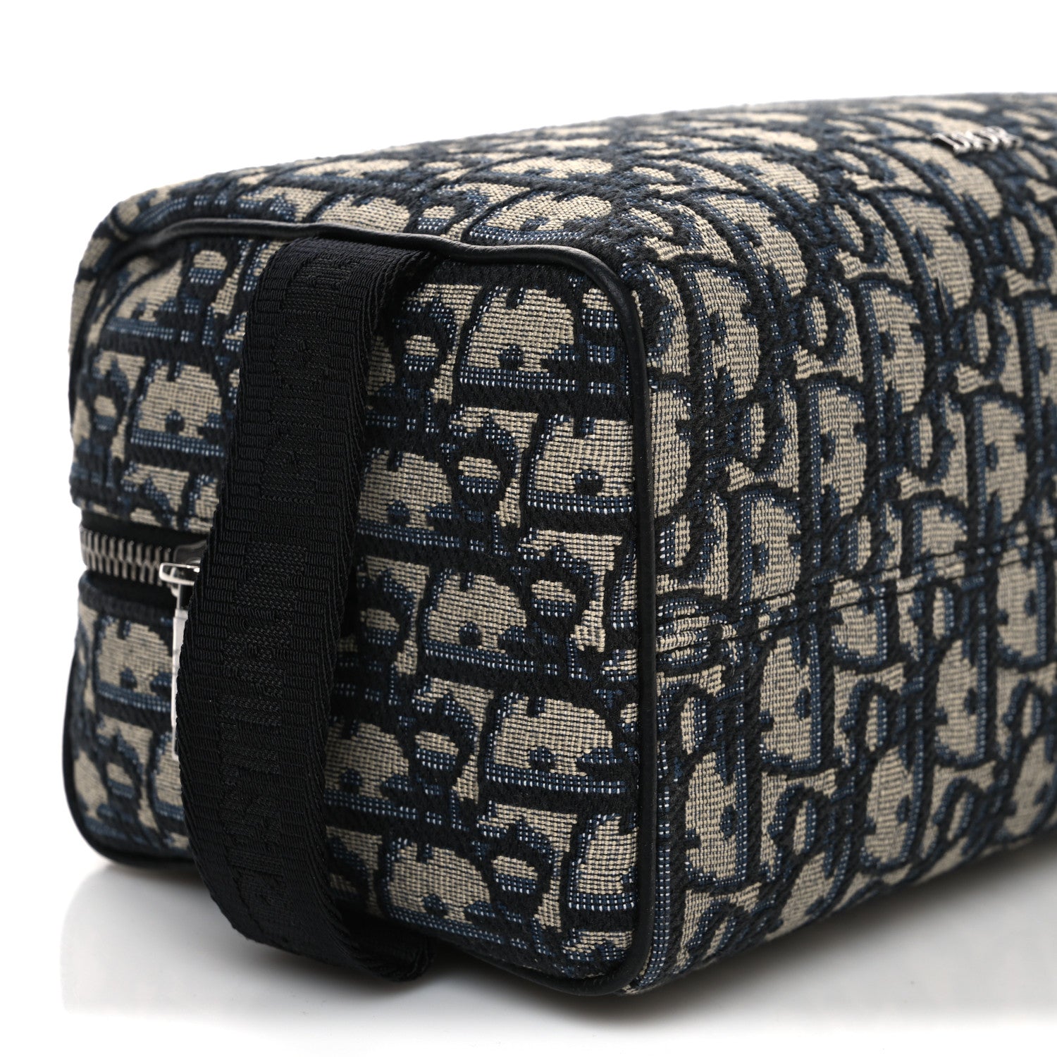 Christian Dior Oblique Jacquard Grained Calfskin Lingot Toiletry Case Blue Black 9 of 10