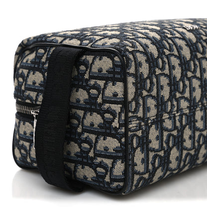 Christian Dior Oblique Jacquard Grained Calfskin Lingot Toiletry Case Blue Black 9 of 10