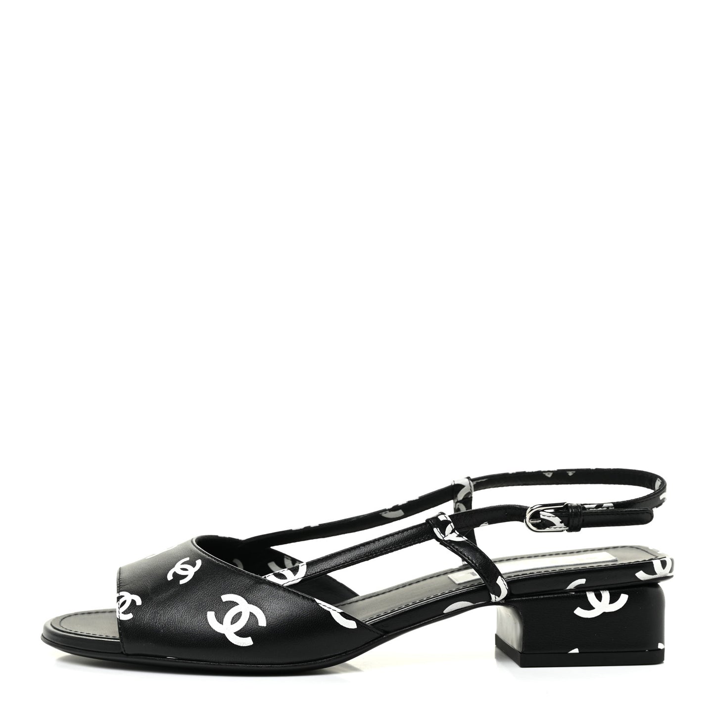 Printed Lambskin CC Slingback Sandals 40 Black White