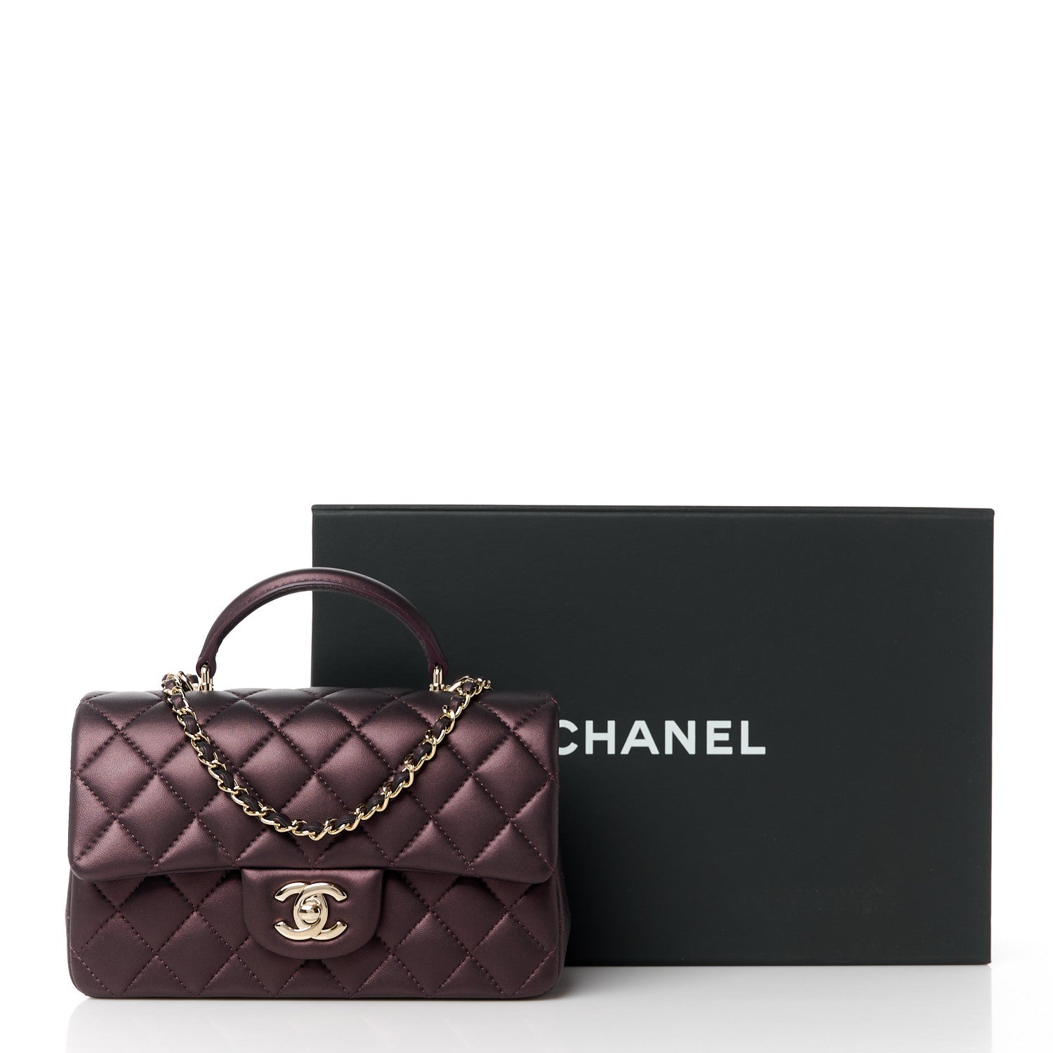 Chanel Iridescent Lambskin Quilted Mini Top Handle Rectangular Flap Burgundy 12 of 12