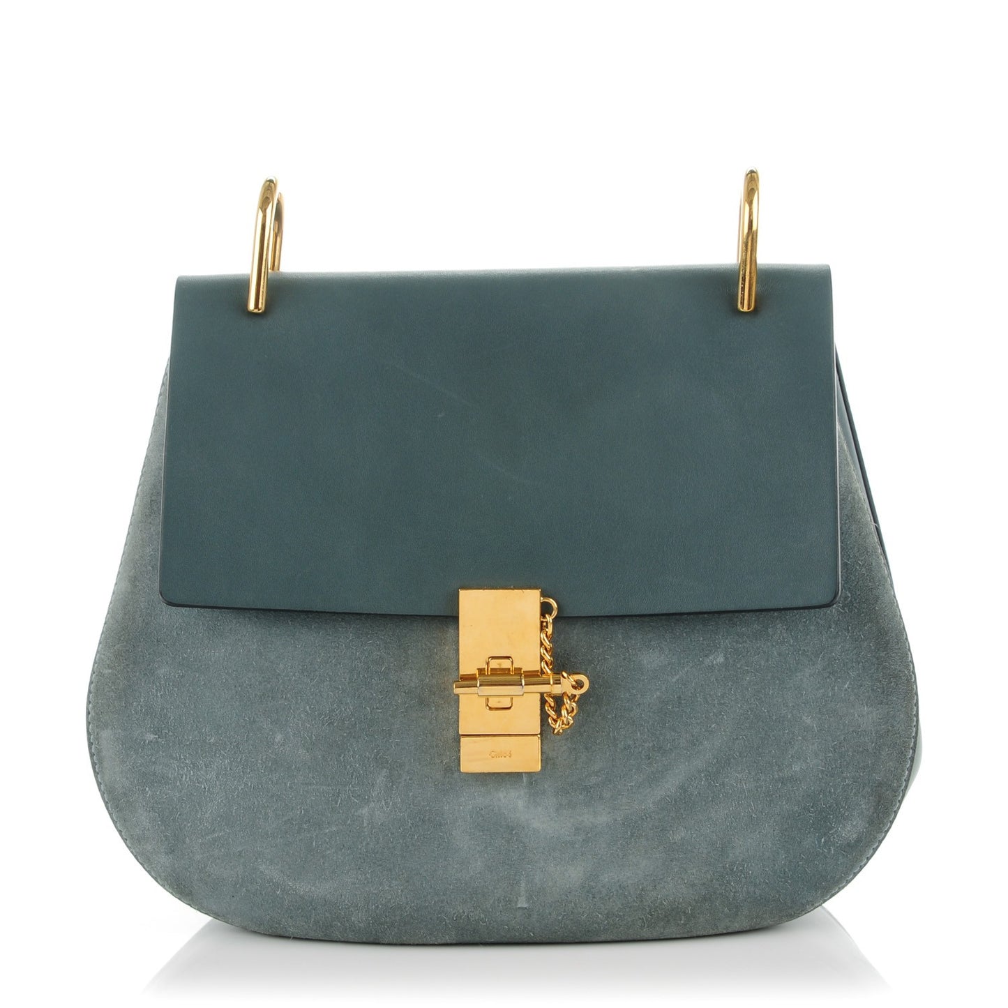 Suede Smooth Calfskin Medium Drew Shoulder Bag Cloudy Blue