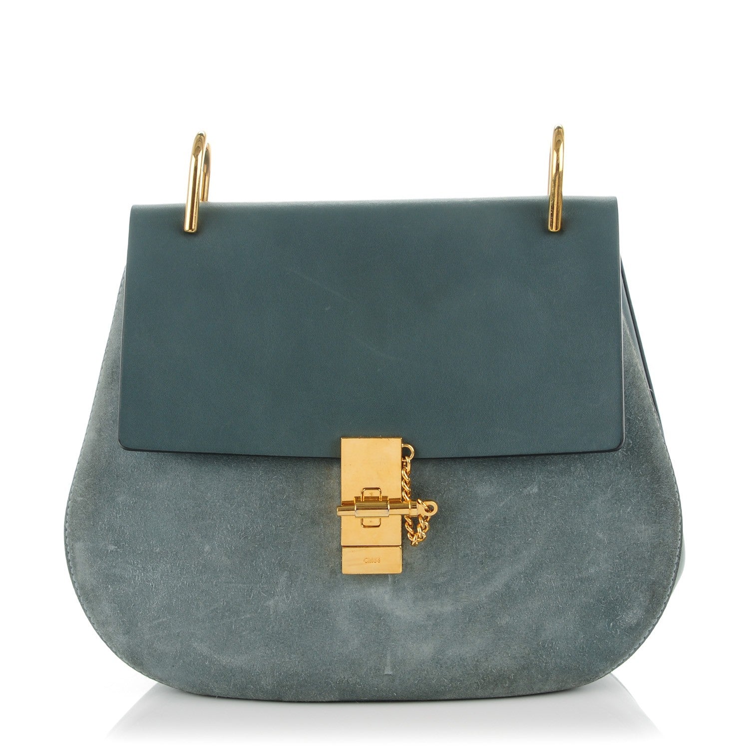 Chloe Suede Smooth Calfskin Medium Drew Shoulder Bag Cloudy Blue 1 of 10