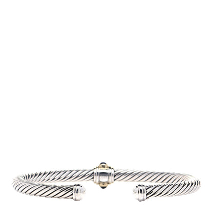 David Yurman Sterling Silver 14K Yellow Gold Blue Topaz Lapis Lazuli 5mm Cable Renaissance Station Bracelet 3 of 5