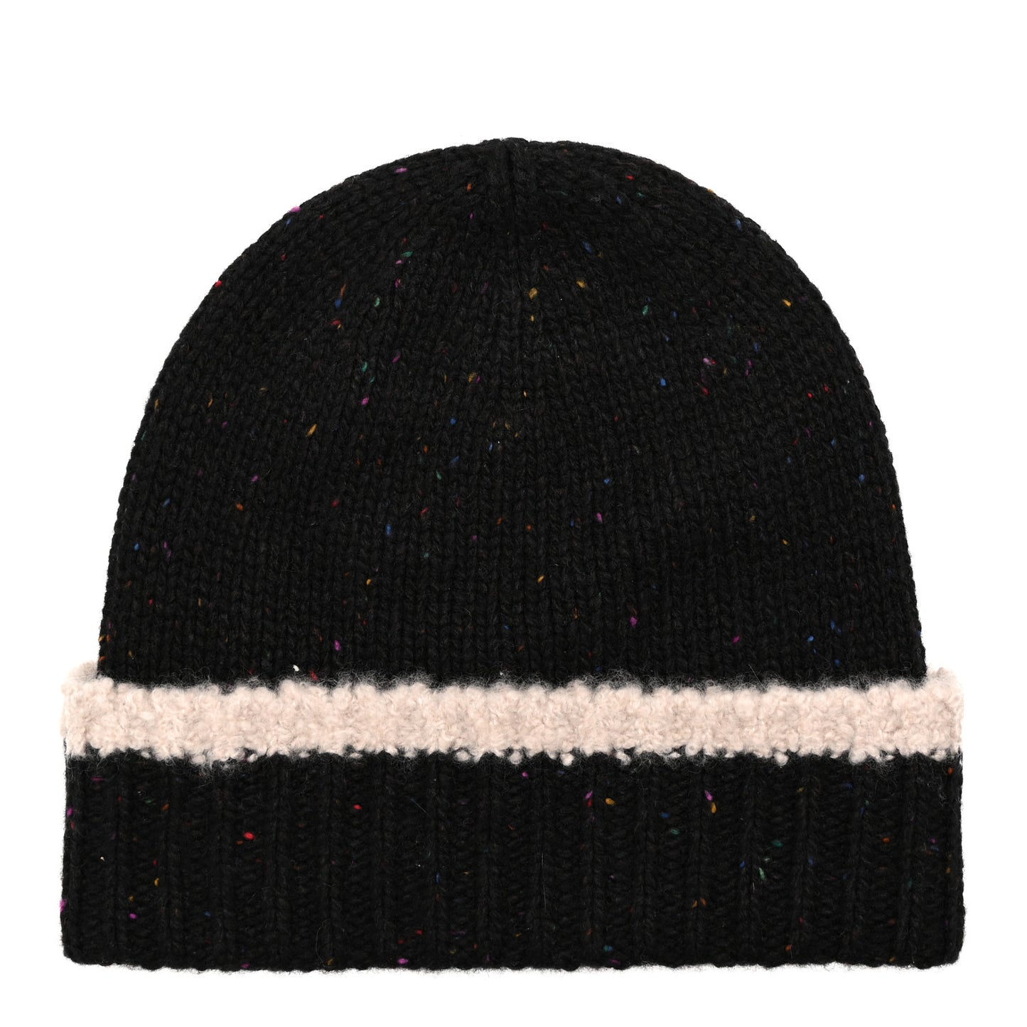 Cashmere Silk CC Beanie Hat Black Ecru