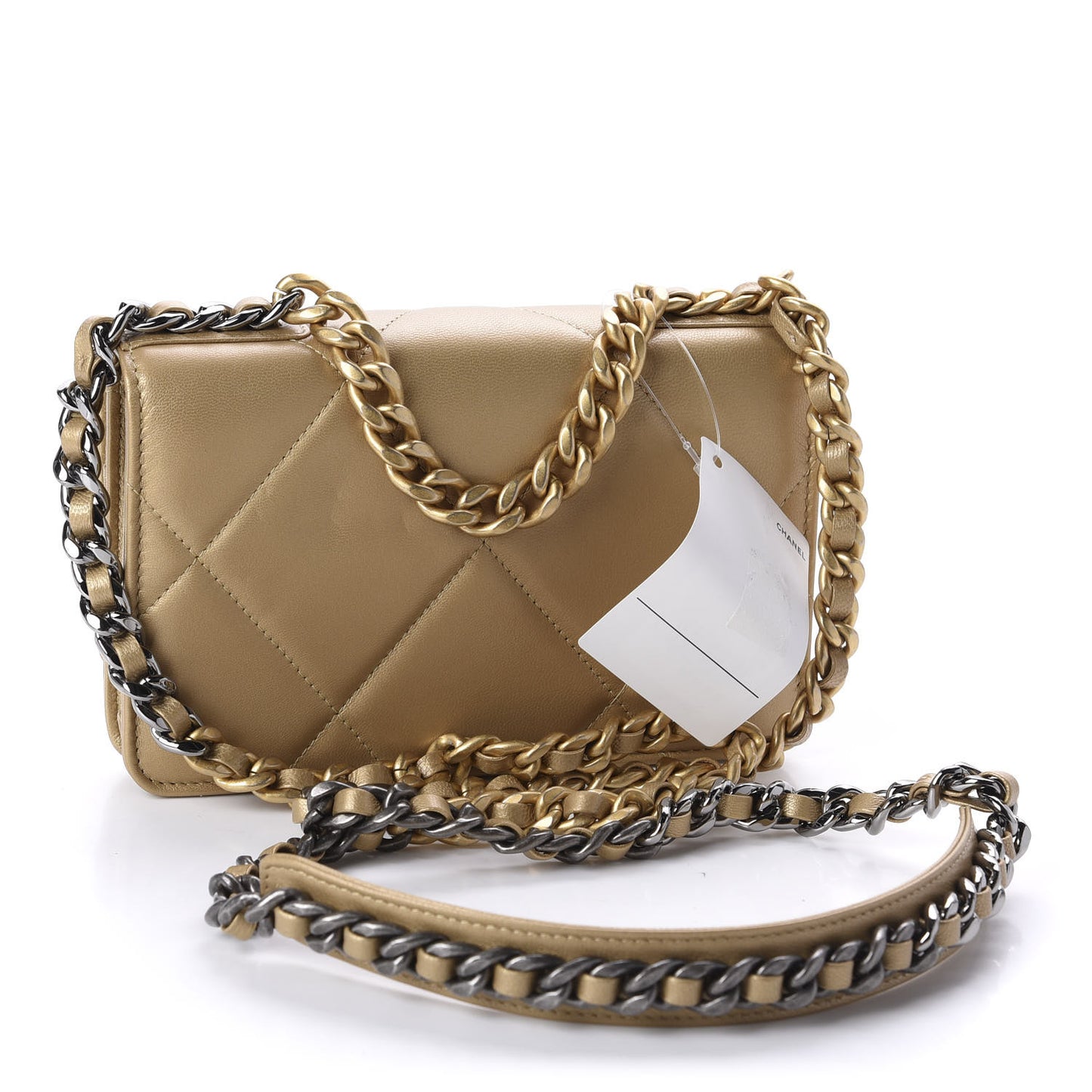 Metallic Goatskin Quilted 19 Wallet On Chain WOC Gold