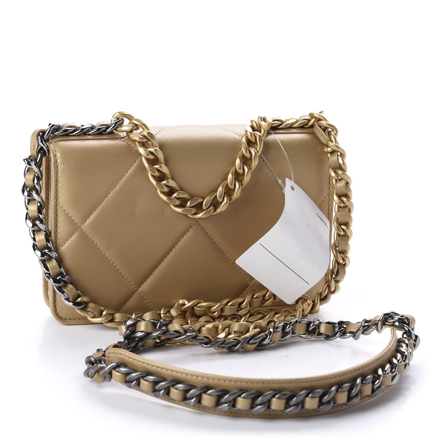Chanel Metallic Goatskin Quilted 19 Wallet On Chain WOC Gold 3 of 12
