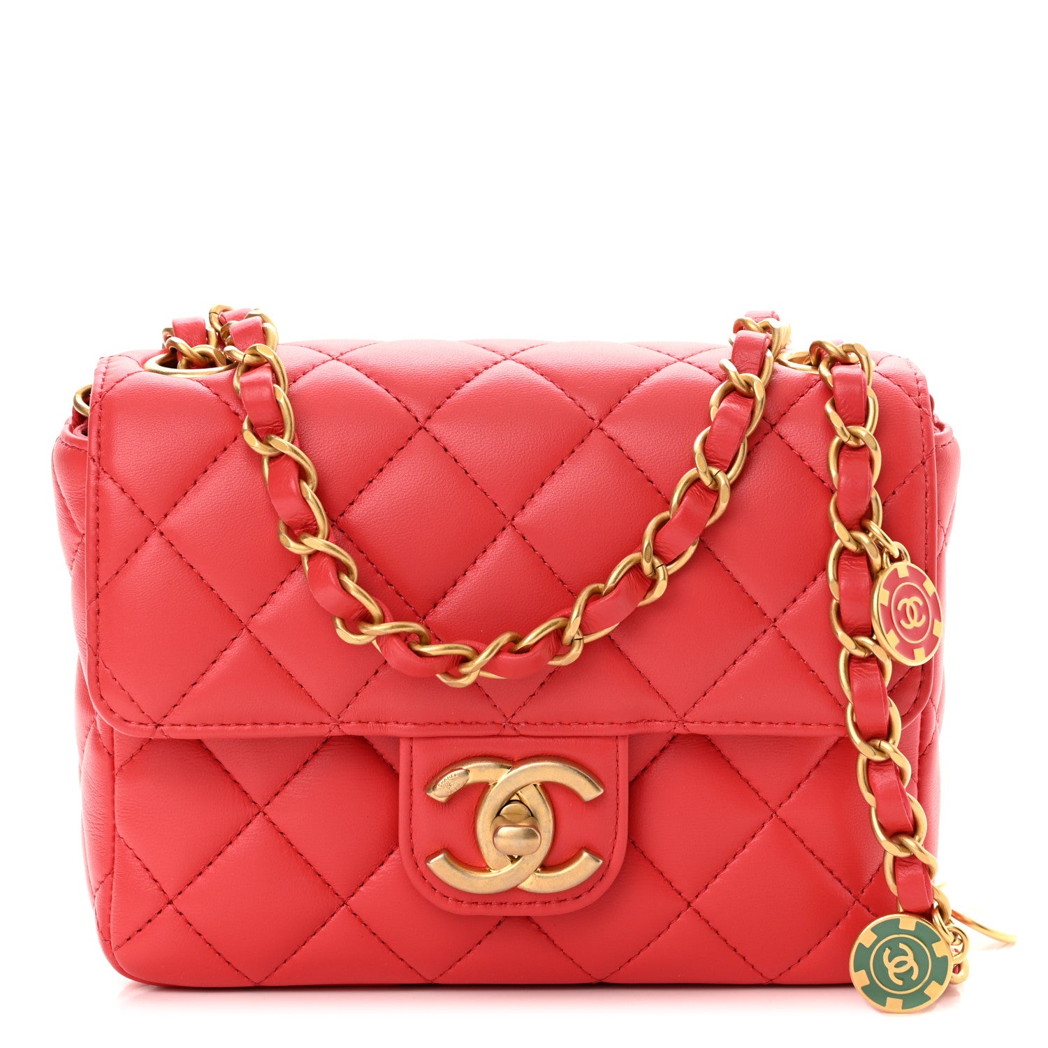 Chanel Lambskin Quilted Casino Chips Mini Square Flap Red 1 of 11