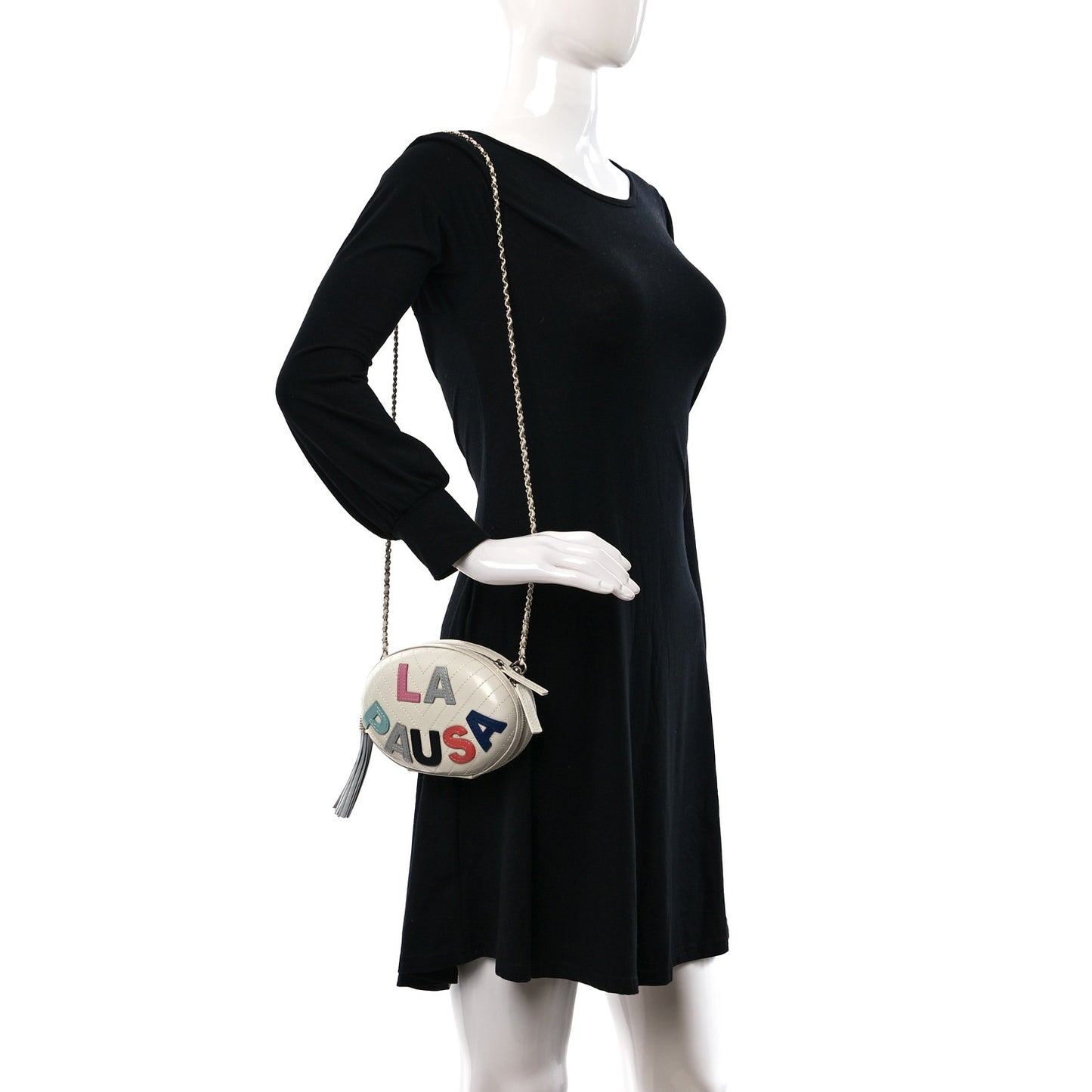 Embroidered Lambskin Chevron Quilted La Pausa Evening Bag White