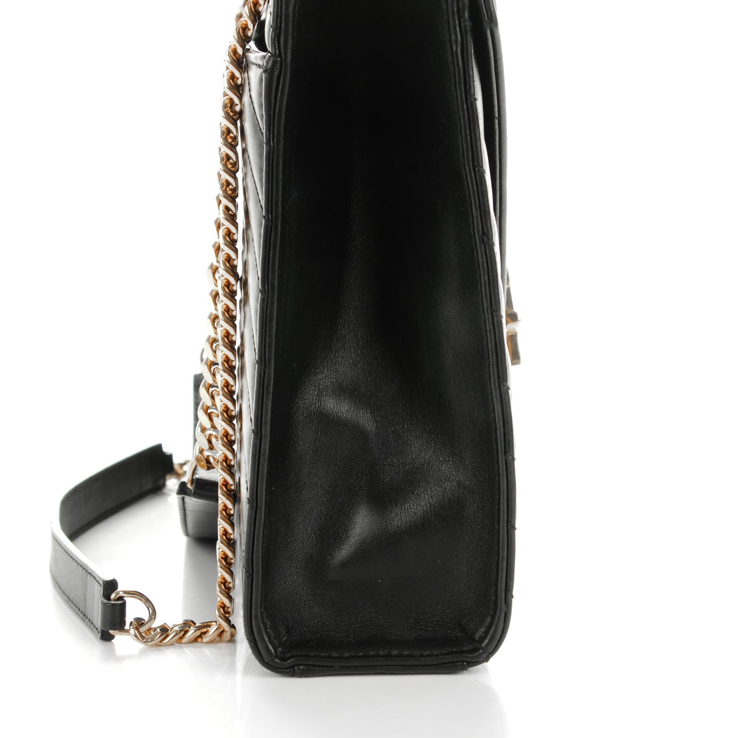 Smooth Calfskin Matelasse Chevron Large Monogram Satchel Black