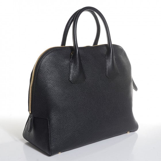 London Grainy Calfskin Medium Greenwood Bowling Bag Black