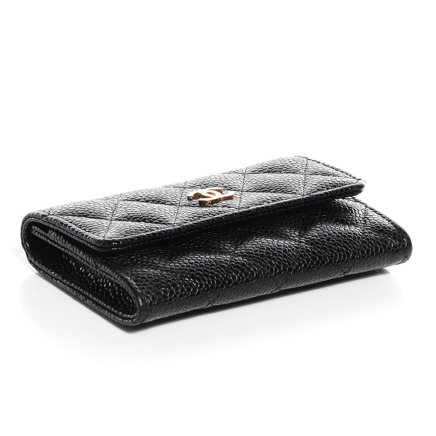 Caviar Quilted Flap Card Holder Black