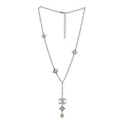 Chanel Crystal Baguette Pearl CC Cross Drop Necklace Gold 3 of 5