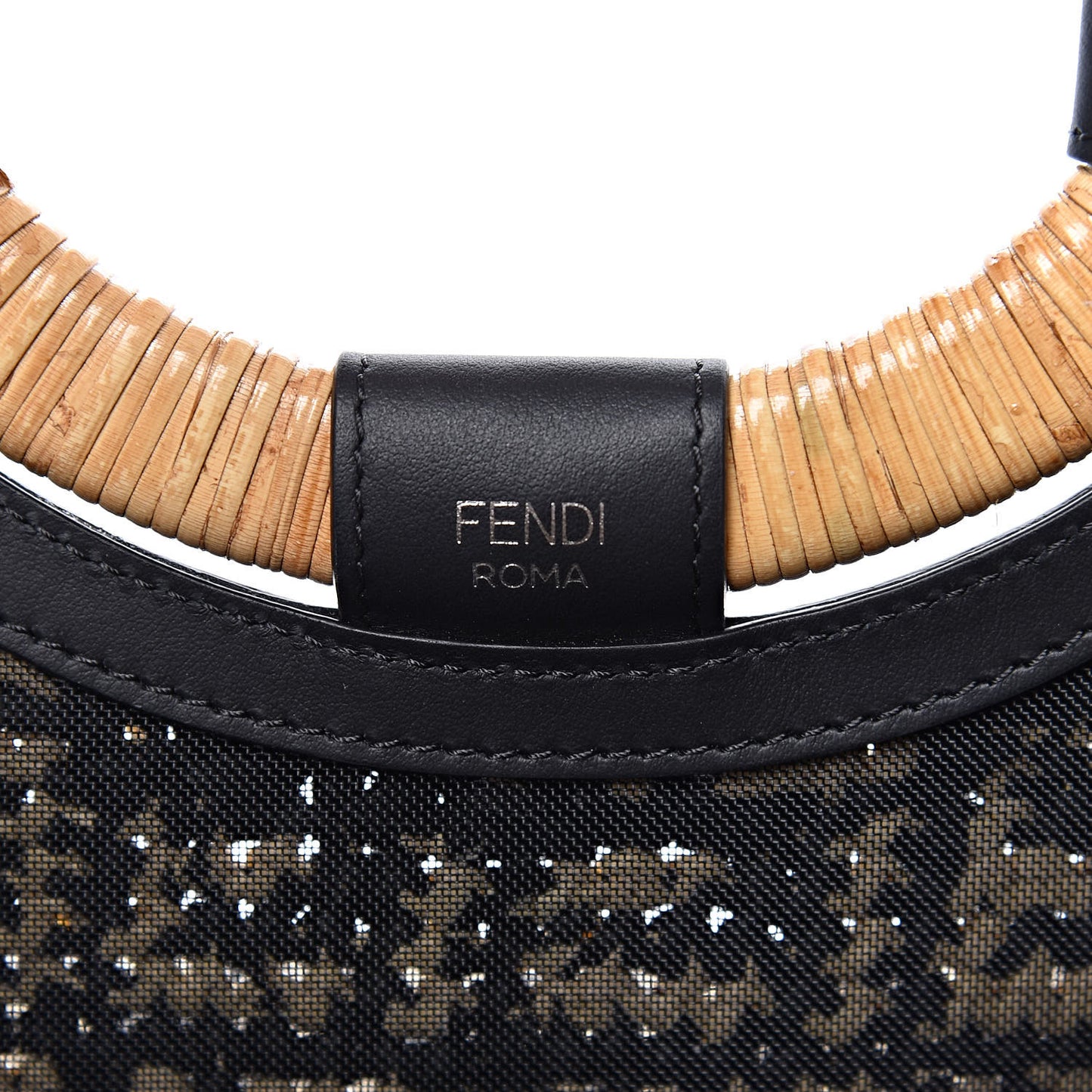 Raffia Vitello Century Wicker FF 1974 Crochet Large Runaway Shopper Tote Natural Black