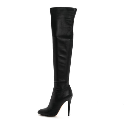Jimmy Choo Calfskin Stretch Nappa Turner Knee High Boots 38.5 Black 1 of 7