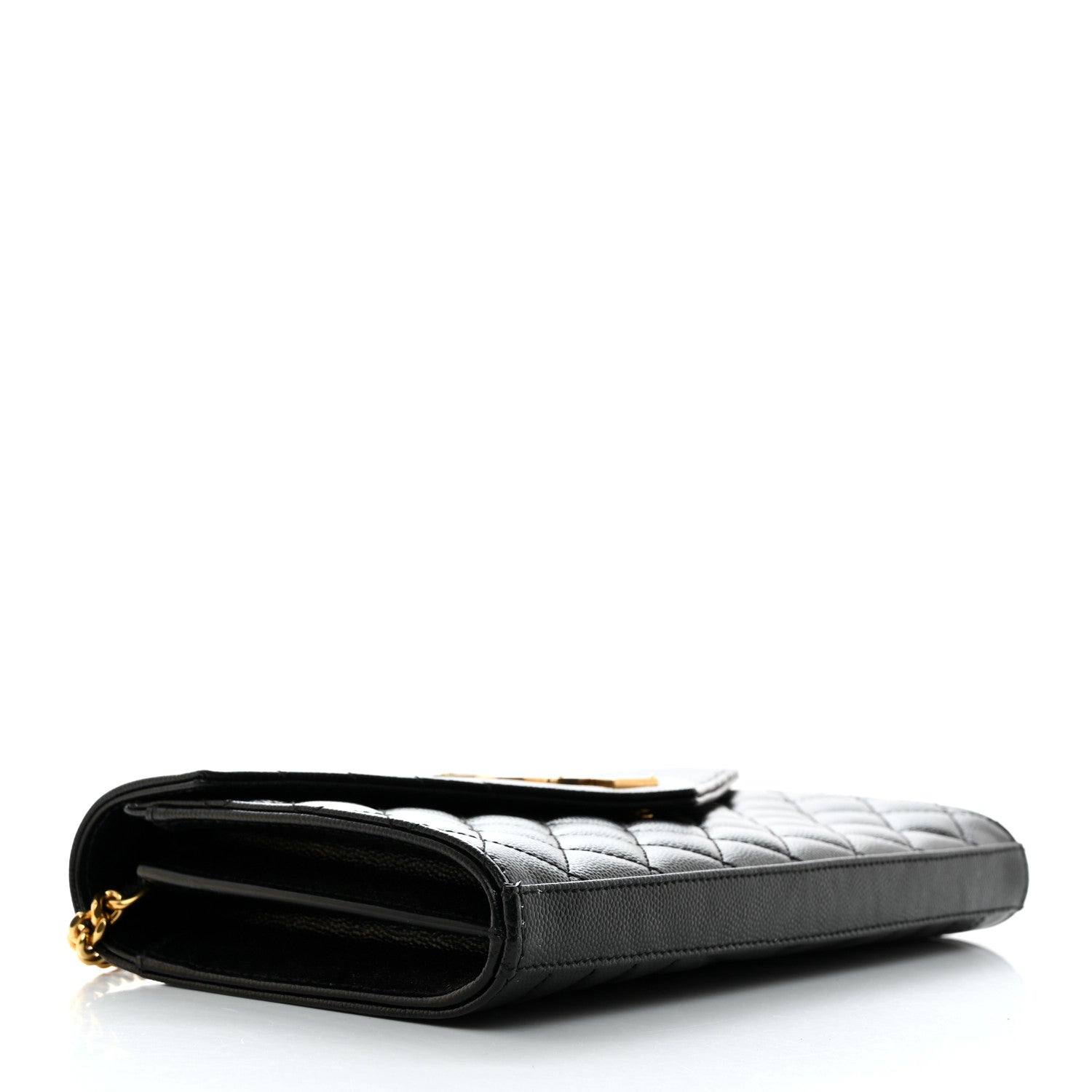 Saint Laurent Grain De Poudre Mixed Matelasse Triquilt Monogram Chain Wallet Black 4 of 10