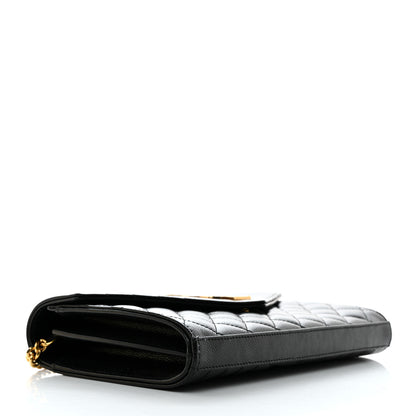 Saint Laurent Grain De Poudre Mixed Matelasse Triquilt Monogram Chain Wallet Black 4 of 10