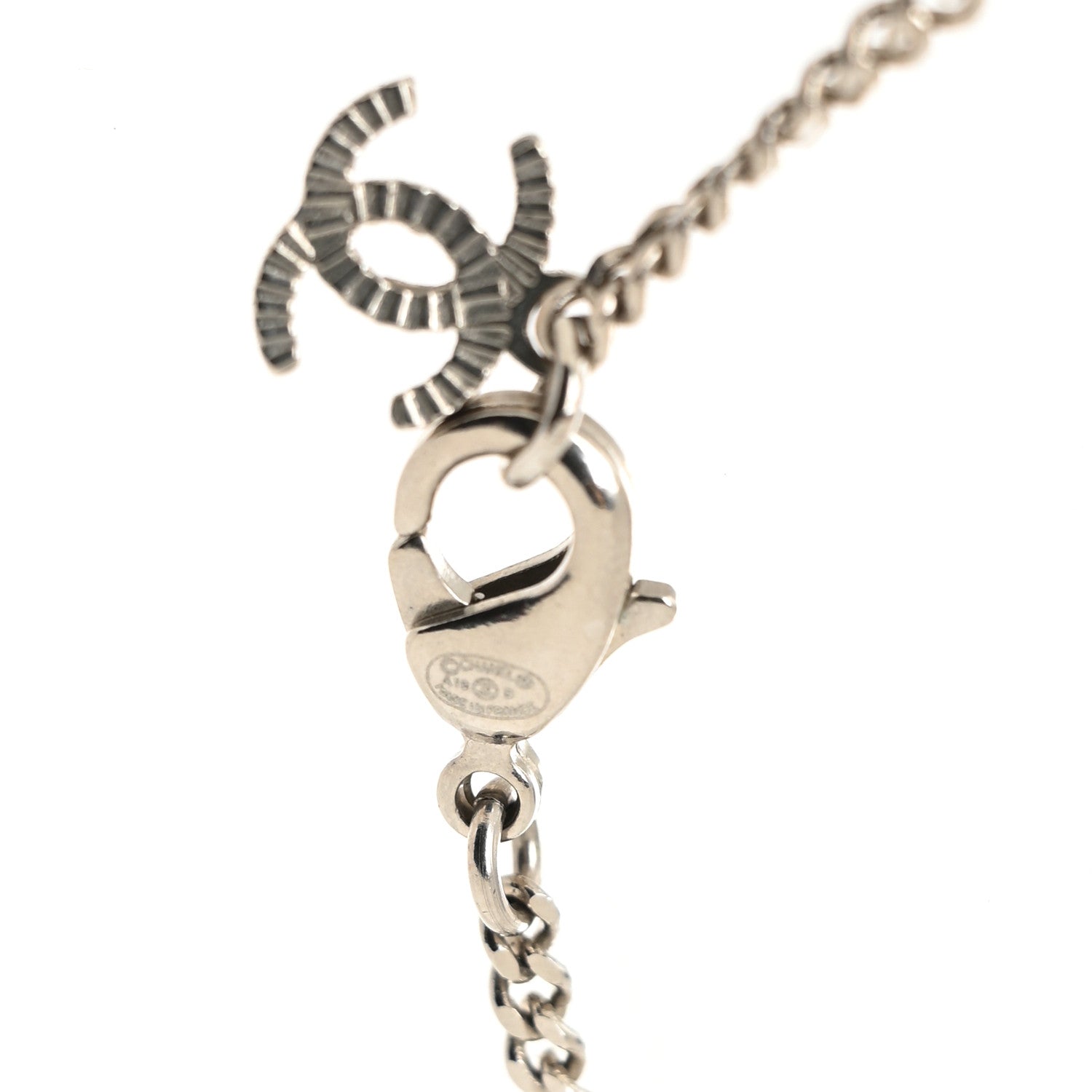 Chanel Crystal Pearl Tweed Effect CC Necklace Blue White 3 of 3