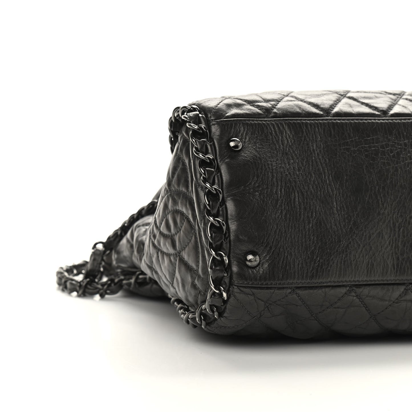 Metallic Calfskin Quilted Large Chain Me Hobo Dark Grey