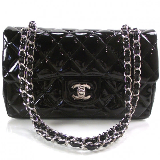 Patent Medium Double Flap Black