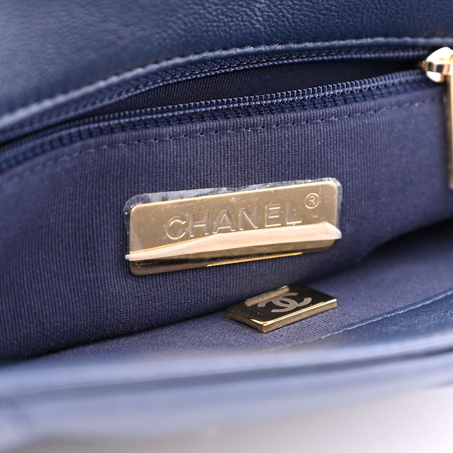 Lambskin Quilted Large Chanel 19 Flap Navy Blue