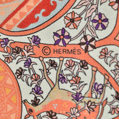 Hermes Silk L'Arbre de Vie Pocket Square Scarf Ivory Corail Aqua 4 of 6