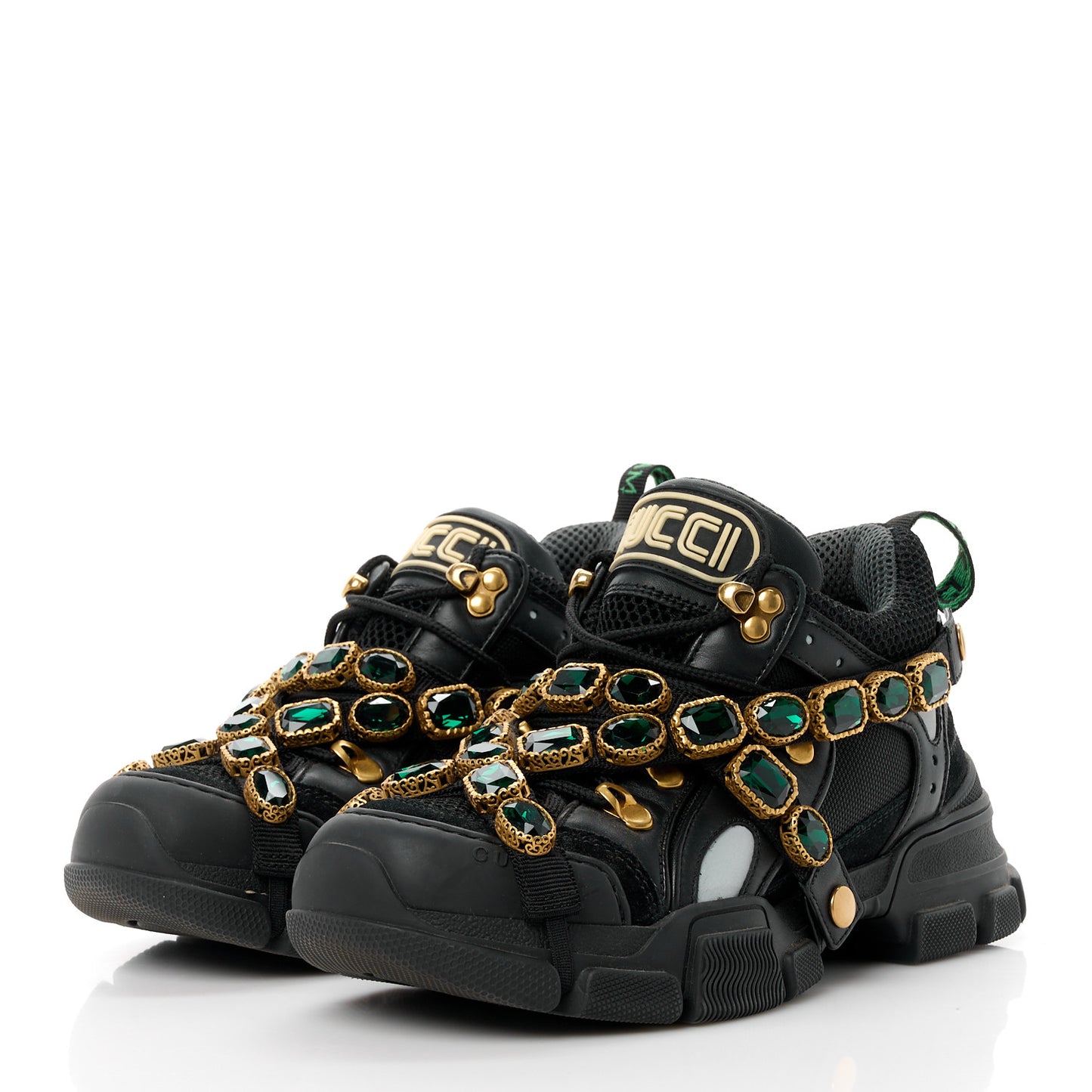 X SEGA Mesh Suede Calfskin Removable Crystals Womens Flashtrek Sneakers 37.5 Black Silver