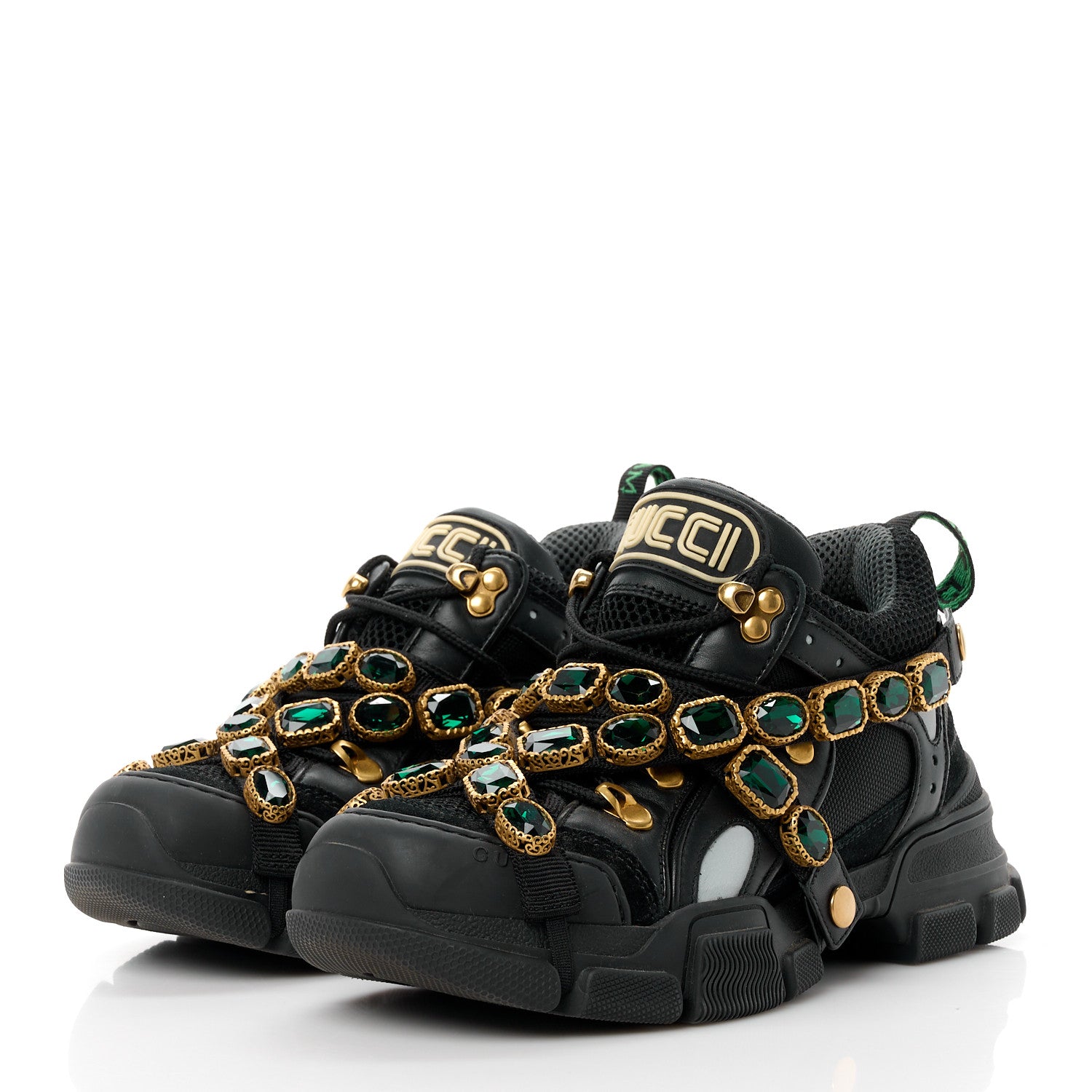 Gucci X SEGA Mesh Suede Calfskin Removable Crystals Womens Flashtrek Sneakers 37.5 Black Silver 3 of 8