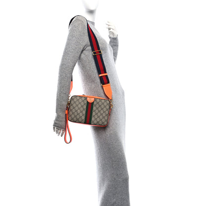 Gucci GG Supreme Monogram Textured Dollar Calfskin Web Ophidia Wristlet Shoulder Bag Beige Ebony Orange 2 of 12
