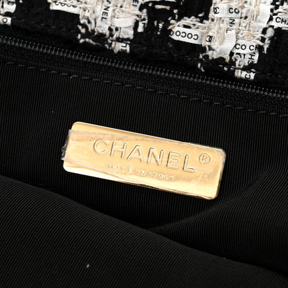 Chanel Tweed Quilted Maxi Chanel 19 Flap Black Ecru White 6 of 10
