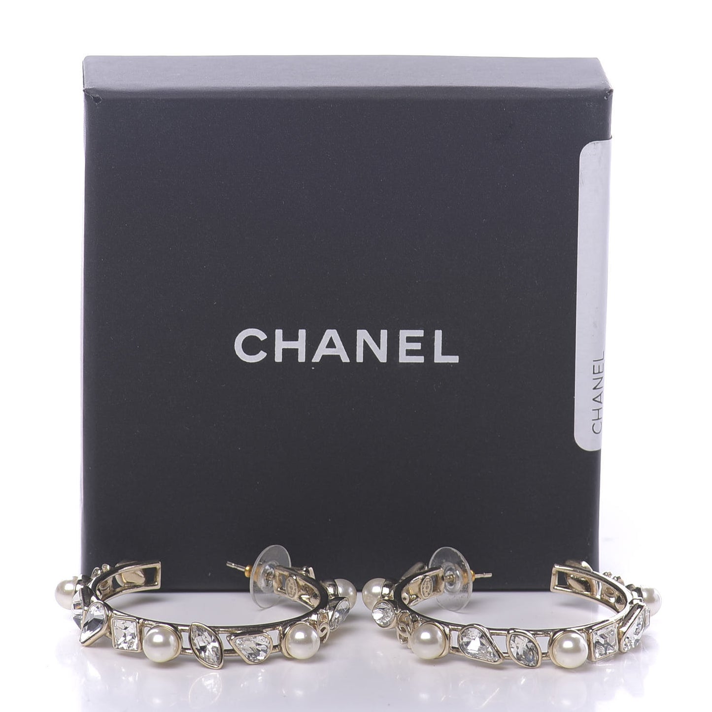 Glass Pearl Strass Snowfall Hoop Earrings Gold