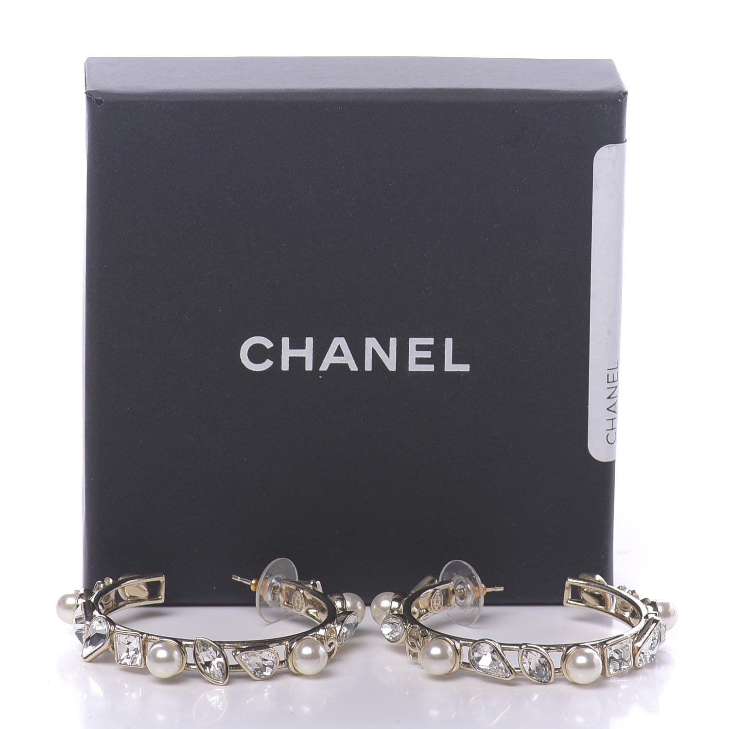 Chanel Glass Pearl Strass Snowfall Hoop Earrings Gold 5 of 5
