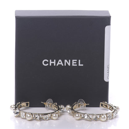 Chanel Glass Pearl Strass Snowfall Hoop Earrings Gold 5 of 5