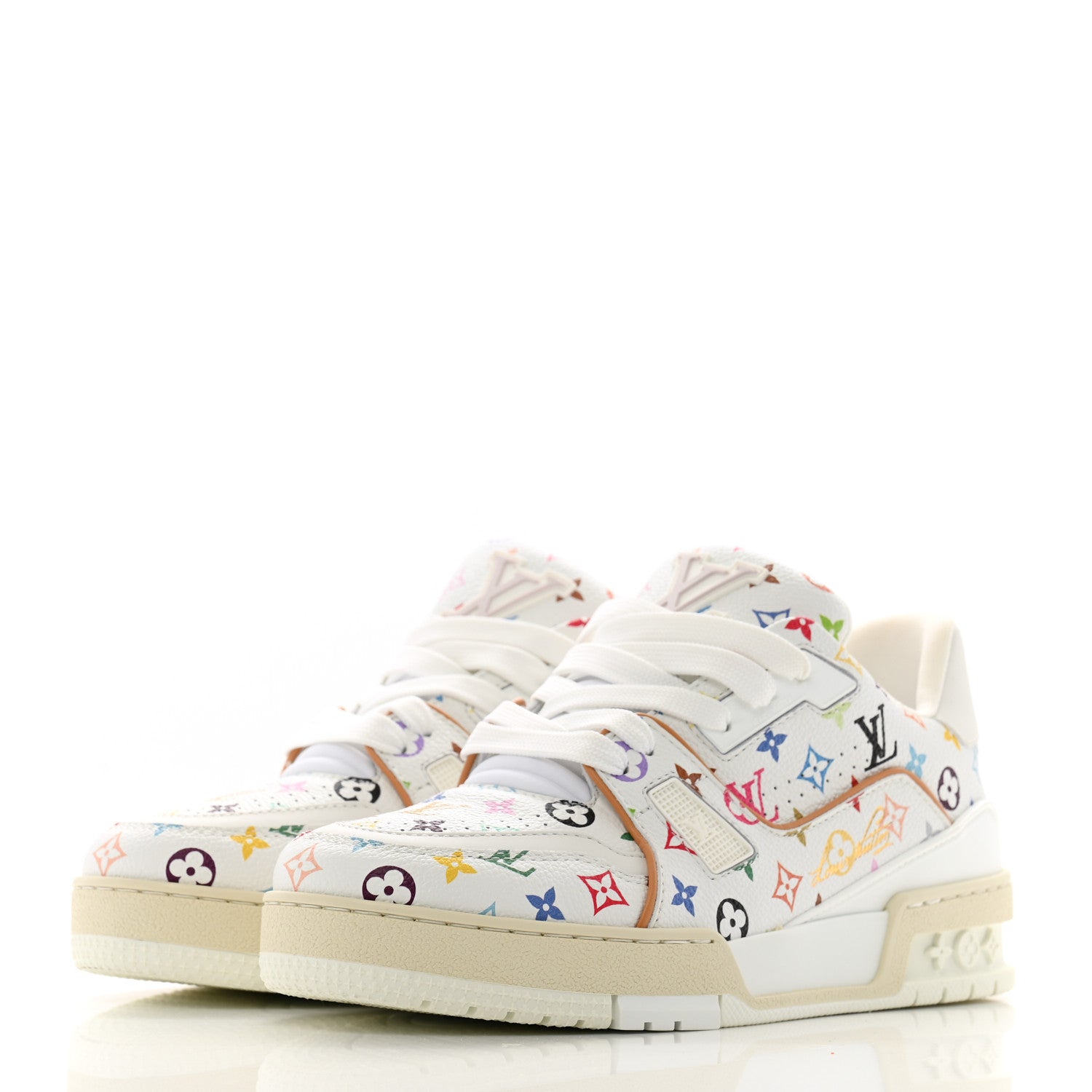 Louis Vuitton LV X TM Calfskin Monogram Multicolor Womens LV Trainer Sneakers 37.5 White 4 of 10
