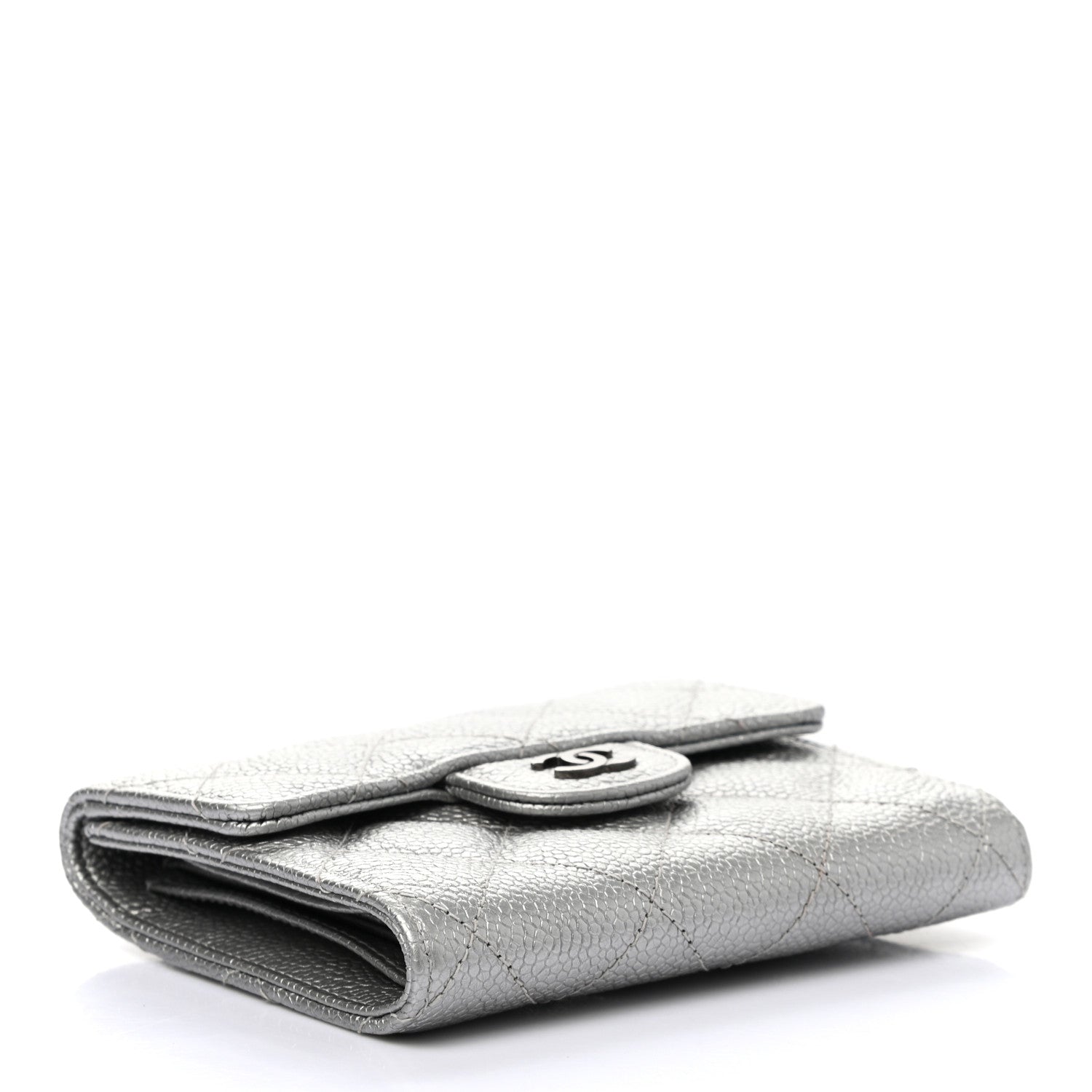Chanel Metallic Caviar Quilted Compact Flap Wallet Silver 4 of 8