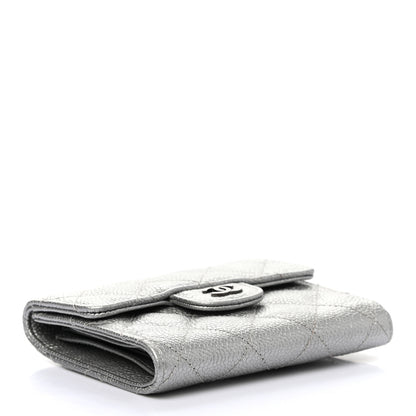 Chanel Metallic Caviar Quilted Compact Flap Wallet Silver 4 of 8