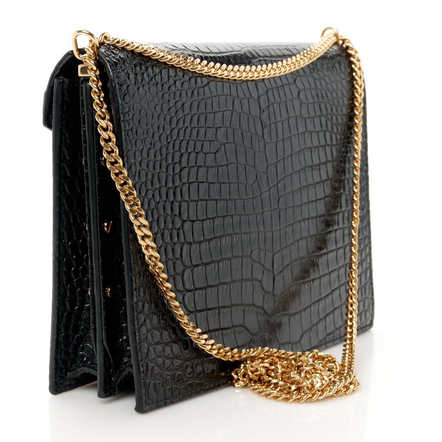 Calfskin Crocodile Embossed Monogram Cassandra Clasp Bag Black Rouge Legion