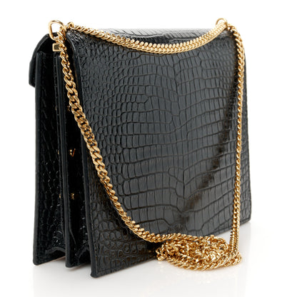 Saint Laurent Calfskin Crocodile Embossed Monogram Cassandra Clasp Bag Black Rouge Legion 3 of 13
