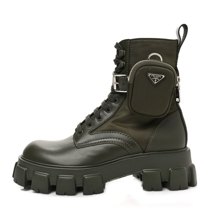 Prada Spazzolato Rois Re-Nylon Metal Triangle Logo Mens Monolith Pouch Pocket 60mm Combat Boots 8 Militare 1 of 7