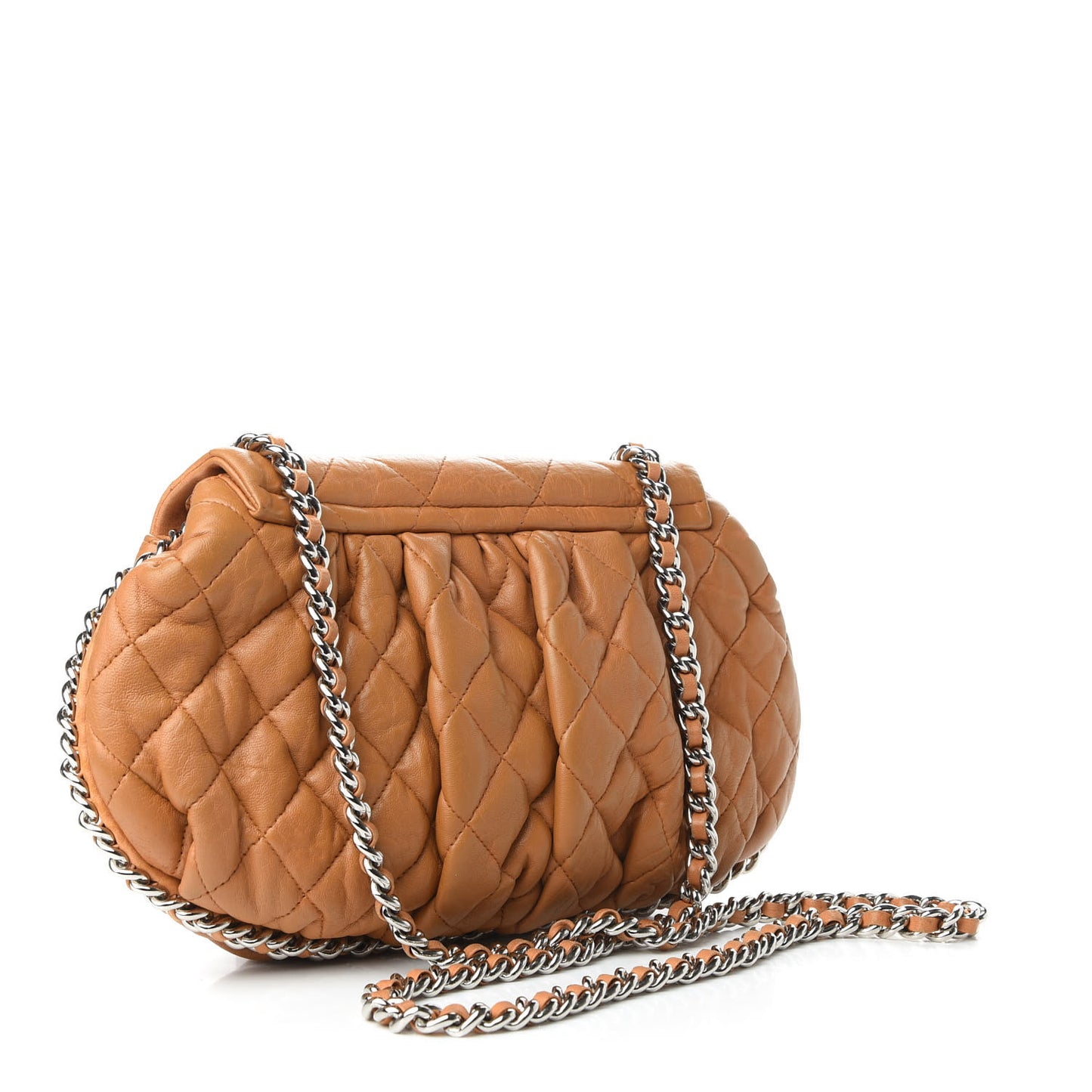 Washed Lambskin Quilted Medium Chain Around Messenger Dark Beige