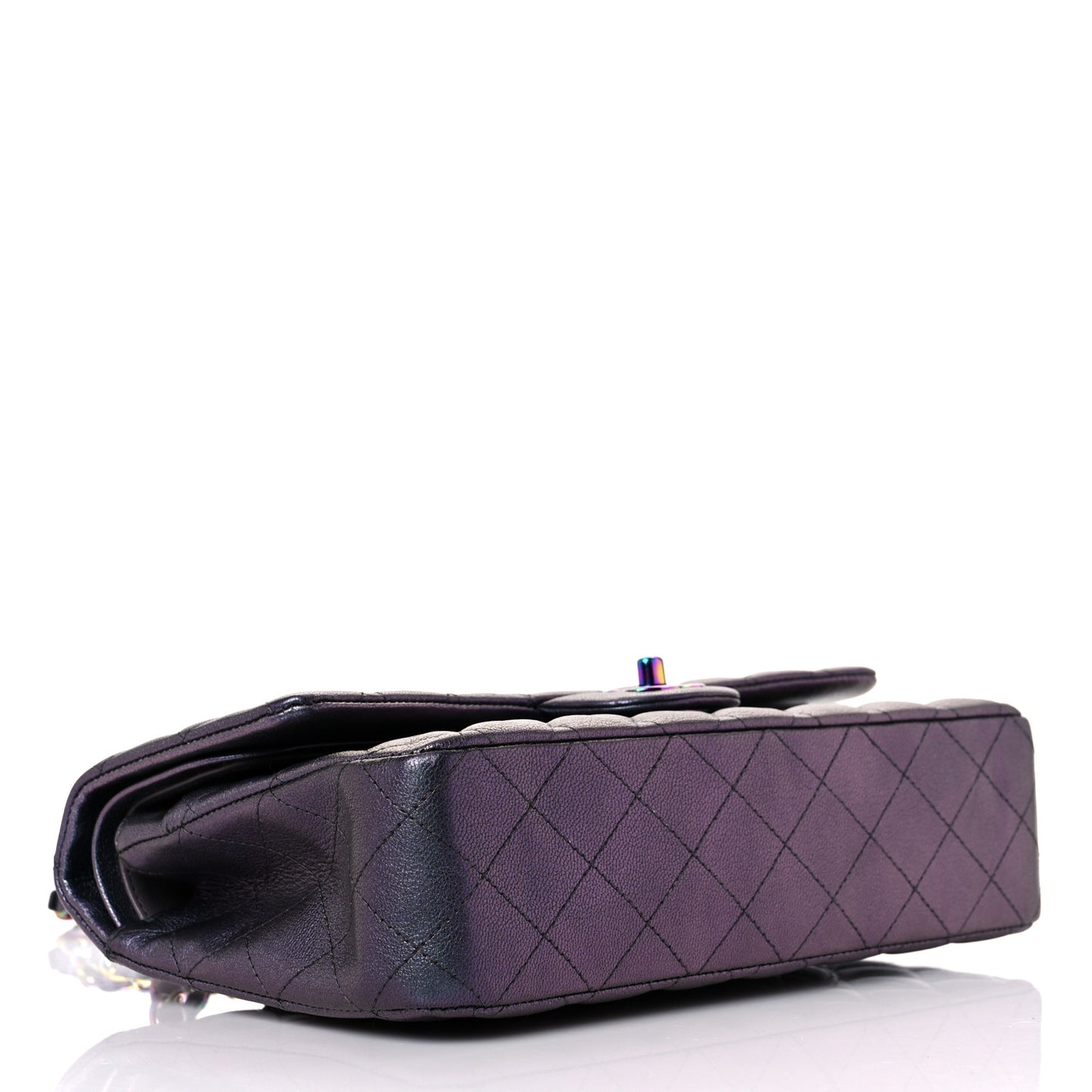 Iridescent Goatskin Quilted Medium Double Flap Purple