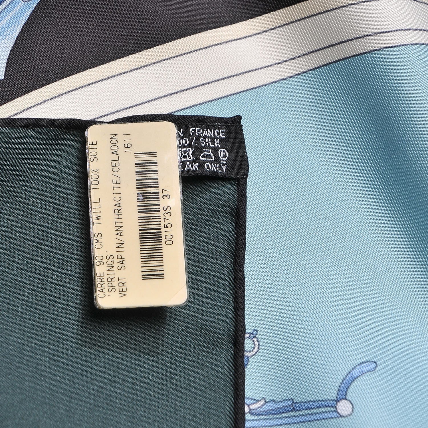 Hermes Silk Springs Scarf 90 Vert Sapin Anthracite Celadon 6 of 6