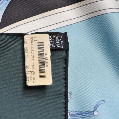 Hermes Silk Springs Scarf 90 Vert Sapin Anthracite Celadon 6 of 6